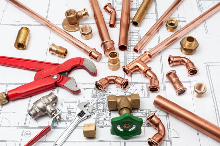 Copper pipe fittings and blueprints